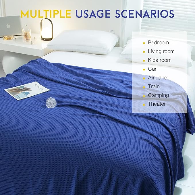 AmyHomie Cooling Blanket Queen Size, 100% Rayon Derived from Bamboo Waffle Blanket, Cool Summer Blanket for Hot Sleepers Soft Comfy Lightweight Blankets for All Seasons(Blue Violet, 90×90in)