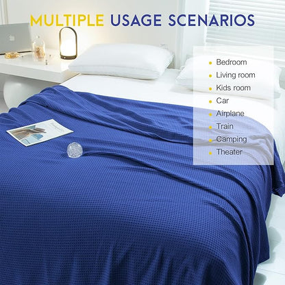 AmyHomie Cooling Blanket Queen Size, 100% Rayon Derived from Bamboo Waffle Blanket, Cool Summer Blanket for Hot Sleepers Soft Comfy Lightweight Blankets for All Seasons(Blue Violet, 90×90in)