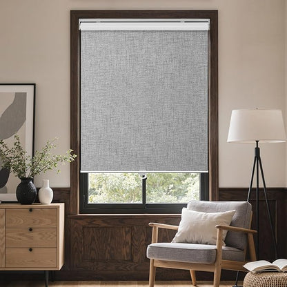 GENIMO 100% Blackout Roller Window Shades, Window Blinds Cordless with Thermal Insulated, UV Protection Fabric, Mini French Door Blinds for Home, Office, Bedroom, Easy to Install, Grey, 63" W X 72" H