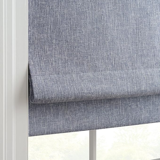 Eclipse Drew Noise Reducing Blackout Cordless Lined Window Roman Shade for Living Room, 27 in x 64 in, Blue