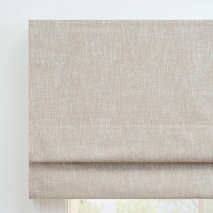 Eclipse Drewton Motorized 100% Blackout Cordless 35 in Wide x 64 in Long Textured Roman Shade in Linen