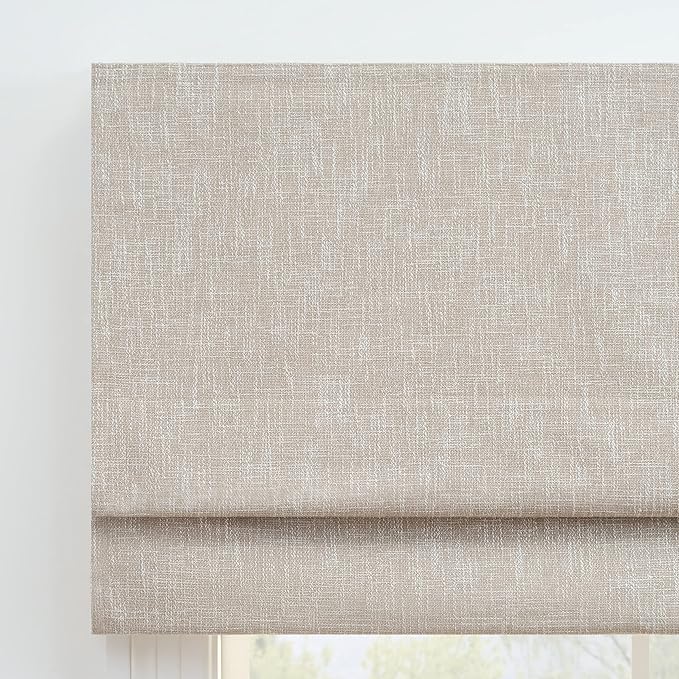 Eclipse Drew Noise Reducing Blackout Cordless Lined Window Roman Shade for Living Room, 33 in x 64 in, Linen