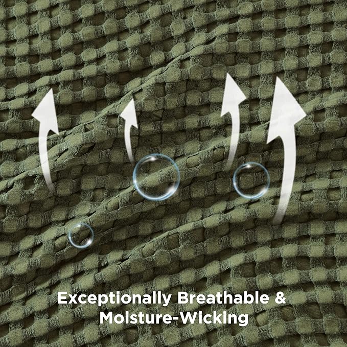 Bedsure Cooling Cotton Waffle Oversized King Blanket - Lightweight Breathable Rayon Derived from Bamboo for Hot Sleepers, Luxury Throws for Bed and Sofa, Olive Green, 120x96 Inches