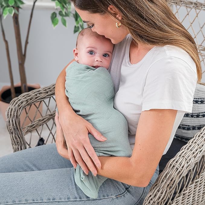 Comfy Cubs Muslin Swaddle Blankets Pack of 4, 47 x 47 Inches, Soft Cotton Baby Blanket Set, Large Multipurpose Swaddling Wraps for Newborns - Self-Soothing Swaddle - Sage, Pacific Blue, Fern, Neptune