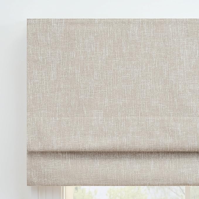 Eclipse Drew Roman Shades for Windows, Cordless 100% Blackout Shades, 23 in Wide x 64 in Long, Noise Reducing, Energy Efficient and Textured Solid Window Shades for Living Room, Bedroom, Linen