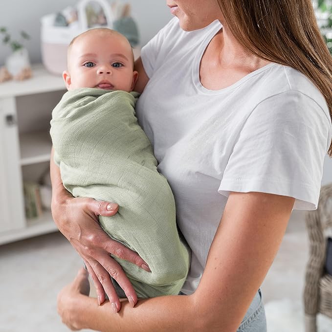 Comfy Cubs Muslin Swaddle Blankets Pack of 1, 47 x 47 Inch Soft Cotton Baby Blanket Set, Large Multipurpose Wraps for Newborns - Self-Soothing Swaddles for Newborns - Sage