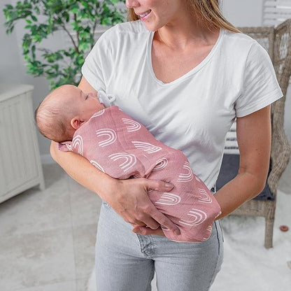 Comfy Cubs Muslin Swaddle Blankets Pack of 2, 47 x 47 Inch Soft Cotton Baby Blanket Set, Large Multipurpose Wraps for Newborns - Self-Soothing Swaddles for Newborns - Sun & Rainbow