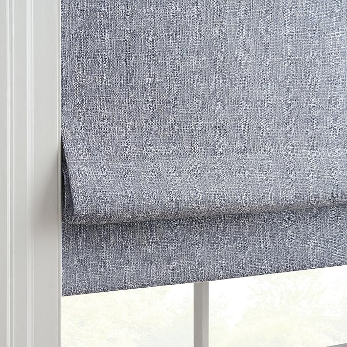 Eclipse Drew Roman Shades for Windows, Cordless 100% Blackout Shades, 23 in Wide x 64 in Long, Noise Reducing, Energy Efficient and Textured Solid Window Shades for Living Room, Bedroom, Blue