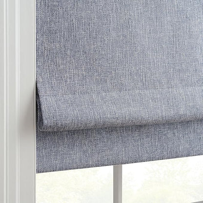 Eclipse Drew Roman Shades for Windows, Cordless 100% Blackout Shades, 23 in Wide x 64 in Long, Noise Reducing, Energy Efficient and Textured Solid Window Shades for Living Room, Bedroom, Blue