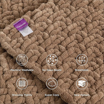 Maetoow Handmade 12 lb Soft Knitted Weighted Blanket, 48 x 72 Inch Breathable Chunky Knit Gravity Blanket Throw, Home Decor for Sofa Couch Bed, Brown