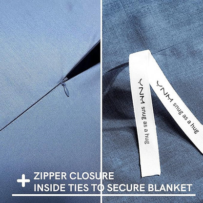 YnM Exclusive Cooling Duvet Cover for Weighted Blankets with 16 Strings (Blue Grey, 88"x104")