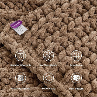 Maetoow Handmade 15 lb Soft Knitted Weighted Blanket, 48 x72 in Breathable Chunky Knit Gravity Blanket Throw, Home Decor for Sofa Couch Bed, Brown