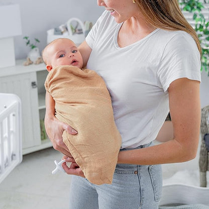 Comfy Cubs Muslin Swaddle Blankets Pack of 2, 47 x 47 Inch Soft Cotton Baby Blanket Set, Large Multipurpose Wraps for Newborns - Self-Soothing Swaddles for Newborns - Cedar & Caramel