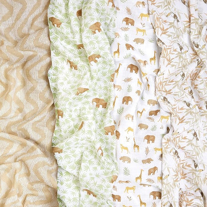 aden + anais Essentials Muslin Swaddle Blankets for Baby Girls and Boys, Newborn Receiving Blanket for Swaddling, 100% Cotton Baby Swaddle Wrap, 4 Pack, Tanzania
