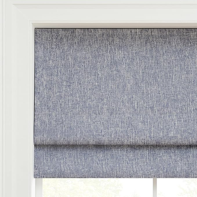 Eclipse Drew Roman Shades for Windows, Cordless 100% Blackout Shades, 23 in Wide x 64 in Long, Noise Reducing, Energy Efficient and Textured Solid Window Shades for Living Room, Bedroom, Blue