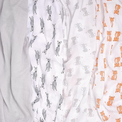 aden + anais Essentials Muslin Swaddle Blankets for Baby Girls and Boys, Newborn Receiving Blanket for Swaddling, 100% Cotton Baby Swaddle Wrap, 4 Pack, Safari Babes
