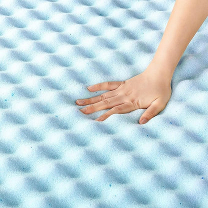 Best Price Mattress 3 Inch Egg Crate Memory Foam Mattress Topper, Cooling Gel Infusion, Queen, Dorm Essentials, Blue