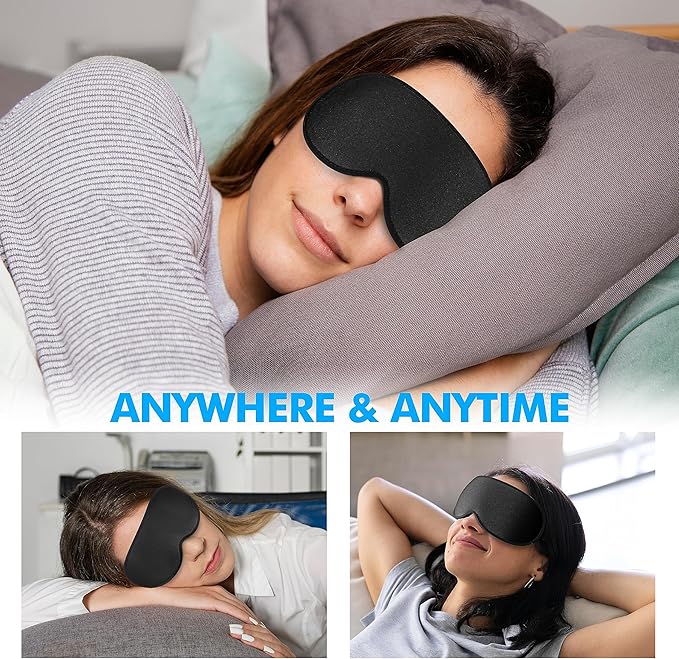 Sleep Eye Mask for Men Women, Lash Extensions 3D Sleeping Mask, Travel Blackout Night Blindfold Eye Shade Cover with Adjustable Strap (Black-3D)