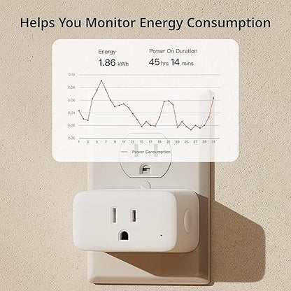 SwitchBot Smart Plug Mini, 15A Energy Monitoring, WiFi & Bluetooth Outlet, Compatible with Alexa, Google Assistant, Home Assistant, App Control, Timer Function, No Hub Required, Compact Design