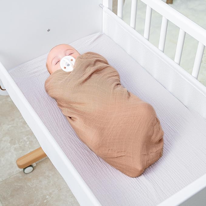 Comfy Cubs Muslin Swaddle Blankets Pack of 2, 47 x 47 Inch Soft Cotton Baby Blanket Set, Large Multipurpose Wraps for Newborns - Self-Soothing Swaddles for Newborns - Cedar & Caramel
