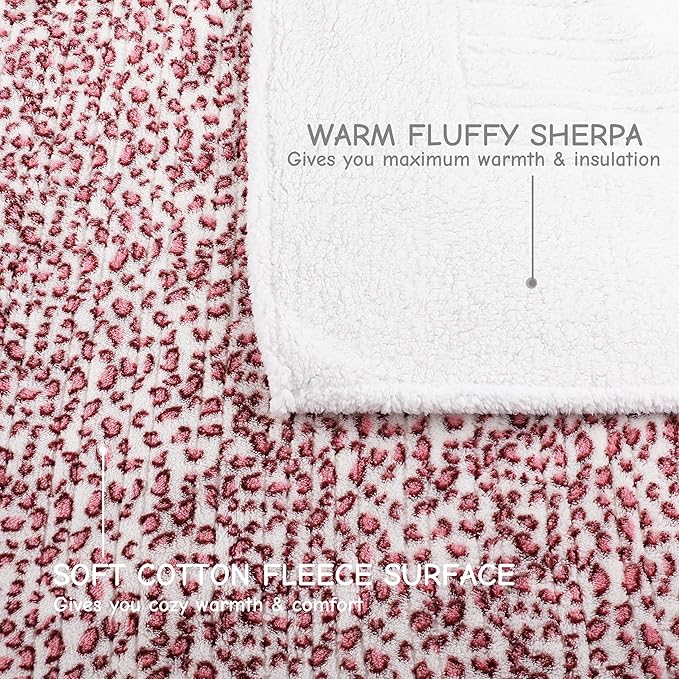 Electric Heated Blanket Full Size 72"x84", Ultra-Soft Plush with Overheat Protection, 9 Adjustable Heat Settings & 10-Hour Auto-Off Timer, Fast Heating for Winter Comfort, Pink White Leopard Print