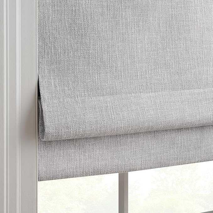 Eclipse Drew Roman Shades for Windows, Cordless 100% Blackout Shades, 23 in Wide x 64 in Long, Noise Reducing, Energy Efficient and Textured Solid Window Shades for Living Room, Bedroom, Smoke