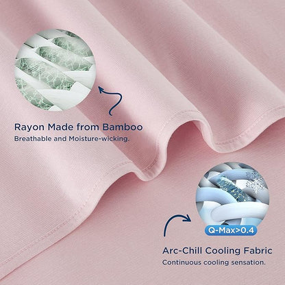 Bedsure Pink Cooling Blanket for Hot Sleepers - Summer Cold Throw Blanket for Bed, Arc-Chill Lightweight Summer Bedding, Cool Thin Ice Cold Cooled Throws with Rayon Derived from Bamboo, 50x70