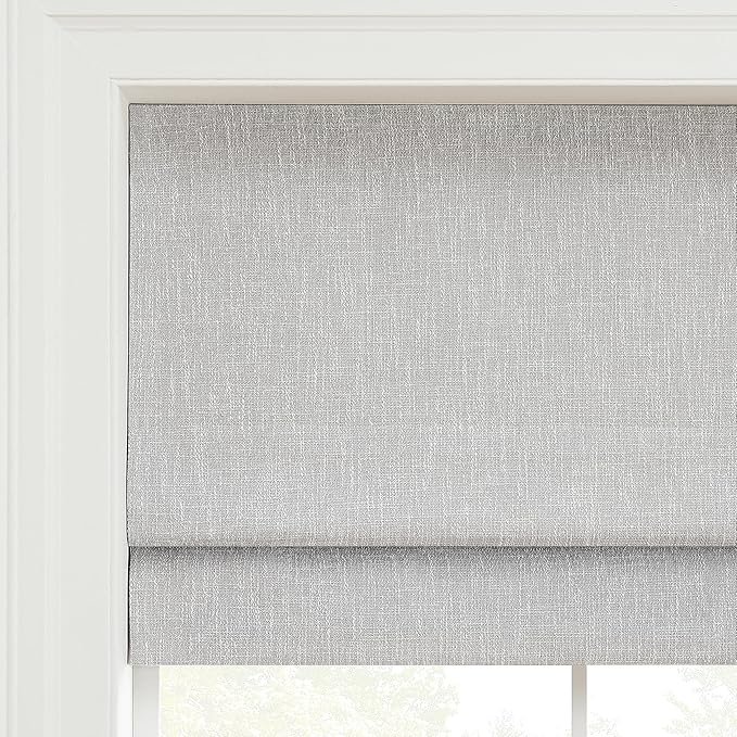 Eclipse Drew Roman Shades for Windows, Cordless 100% Blackout Shades, 23 in Wide x 64 in Long, Noise Reducing, Energy Efficient and Textured Solid Window Shades for Living Room, Bedroom, Smoke