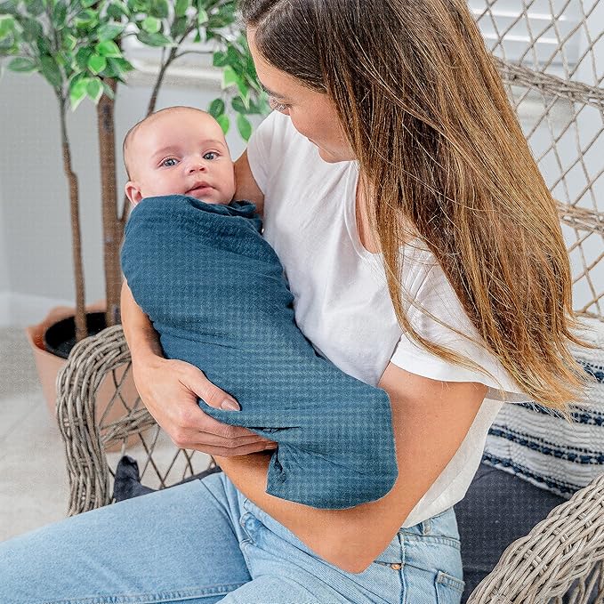Comfy Cubs Muslin Swaddle Blankets Pack of 2, 47 x 47 Inch Soft Cotton Baby Blanket Set, Large Multipurpose Wraps for Newborns - Self-Soothing Swaddles for Newborns - Wine & Neptune