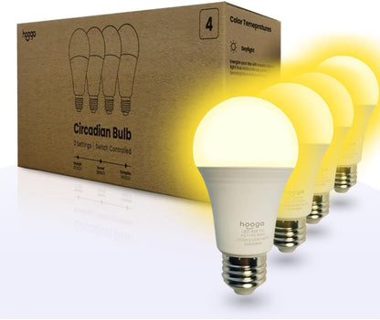 hooga Circadian Rhythm Full Spectrum LED Light Bulb - 2700K, 2100K, 1400K, Flicker-Free, Blue Light Free Night Mode, 7W Energy Efficient Warm White for Sleep, Relaxation & Focus - 4 Pack